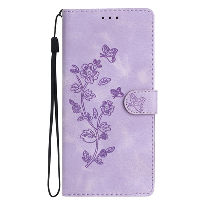 For iPhone 16 Pro Max Flower Butterfly Embossing Pattern Leather Phone Case(Purple) - iPhone 16 Pro Max Cases by buy2fix | Online Shopping UK | buy2fix