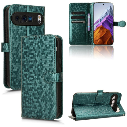 For Google Pixel 9 Pro XL Honeycomb Dot Texture Leather Phone Case(Green) - Google Cases by buy2fix | Online Shopping UK | buy2fix