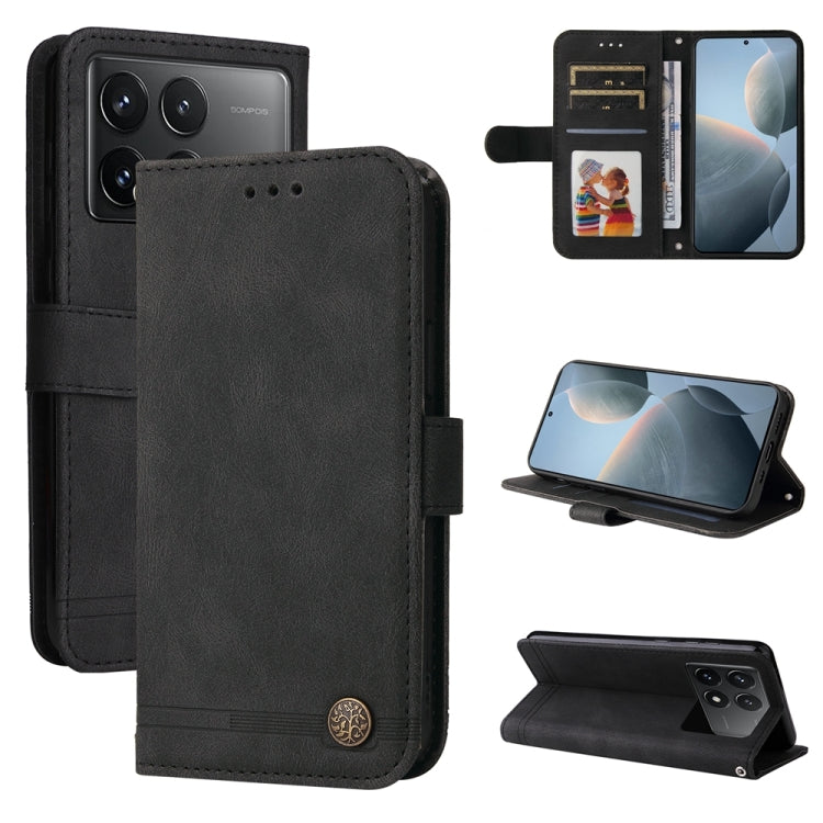 For Xiaomi Redmi K70 / K70 Pro Skin Feel Life Tree Metal Button Leather Phone Case(Black) - K70 Pro Cases by buy2fix | Online Shopping UK | buy2fix