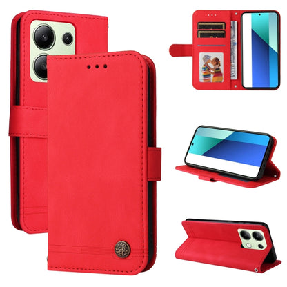For Xiaomi Redmi Note13 4G Skin Feel Life Tree Metal Button Leather Phone Case(Red) - Note 13 Cases by buy2fix | Online Shopping UK | buy2fix