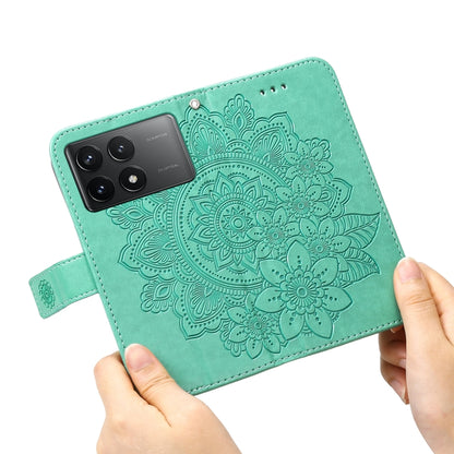 For Xiaomi Redmi K70 / K70 Pro 7-petal Flowers Embossing Leather Phone Case(Green) - K70 Pro Cases by buy2fix | Online Shopping UK | buy2fix