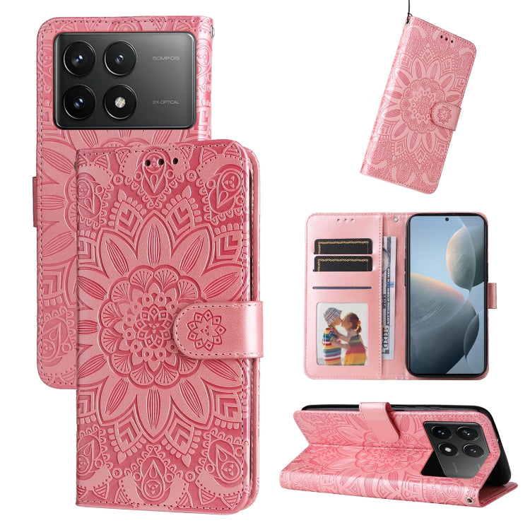 For Xiaomi Redmi K70 / K70 Pro Embossed Sunflower Leather Phone Case(Rose Gold) - K70 Pro Cases by buy2fix | Online Shopping UK | buy2fix