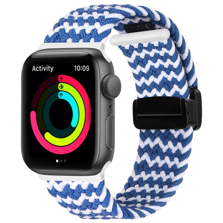 Magnetic Fold Clasp Woven Watch Band For Apple Watch 3 38mm(Blue White) - Watch Bands by buy2fix | Online Shopping UK | buy2fix