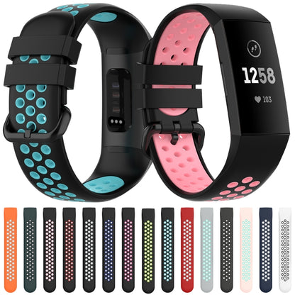 For Fitbit Charge 4 / Charge 3 / Charge 3 SE Watch Button Two Colors Silicone Replacement Strap Watchband(Black Pink) - Watch Bands by buy2fix | Online Shopping UK | buy2fix