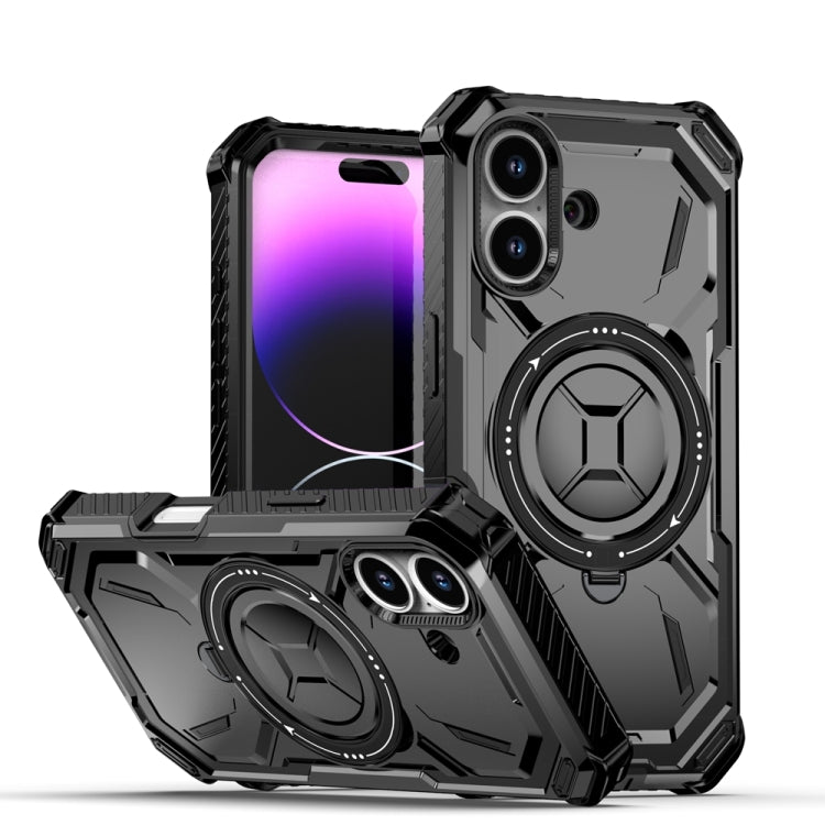 For iPhone 16 Armor Series Holder Phone Case(Black) - iPhone 16 Cases by buy2fix | Online Shopping UK | buy2fix