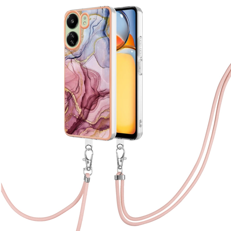 For Xiaomi Redmi 13C 4G Electroplating Marble Dual-side IMD Phone Case with Lanyard(Rose Red 014) - 13C Cases by buy2fix | Online Shopping UK | buy2fix
