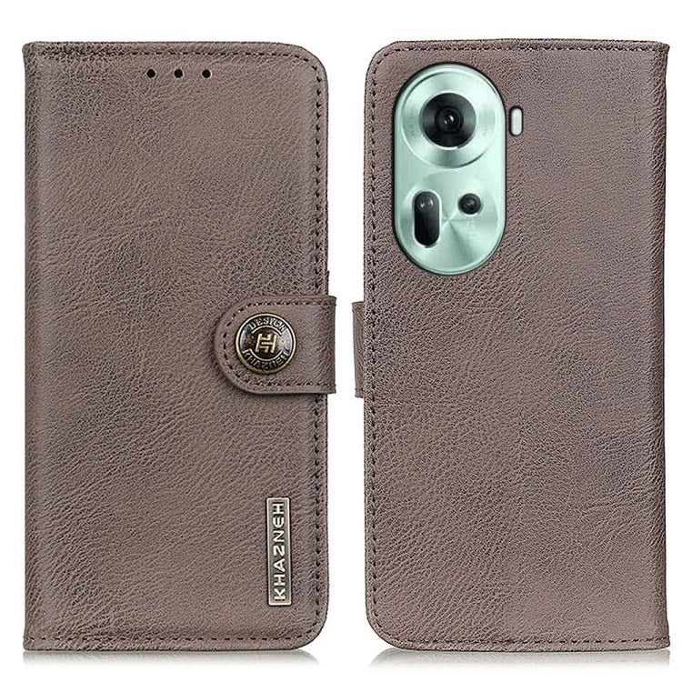 For OPPO Reno11 5G Global KHAZNEH Cowhide Texture Flip Leather Phone Case(Khaki) - Reno11 Cases by buy2fix | Online Shopping UK | buy2fix