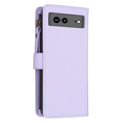 For Google Pixel 7a 9 Card Slots Zipper Wallet Leather Flip Phone Case(Light Purple) - Google Cases by buy2fix | Online Shopping UK | buy2fix