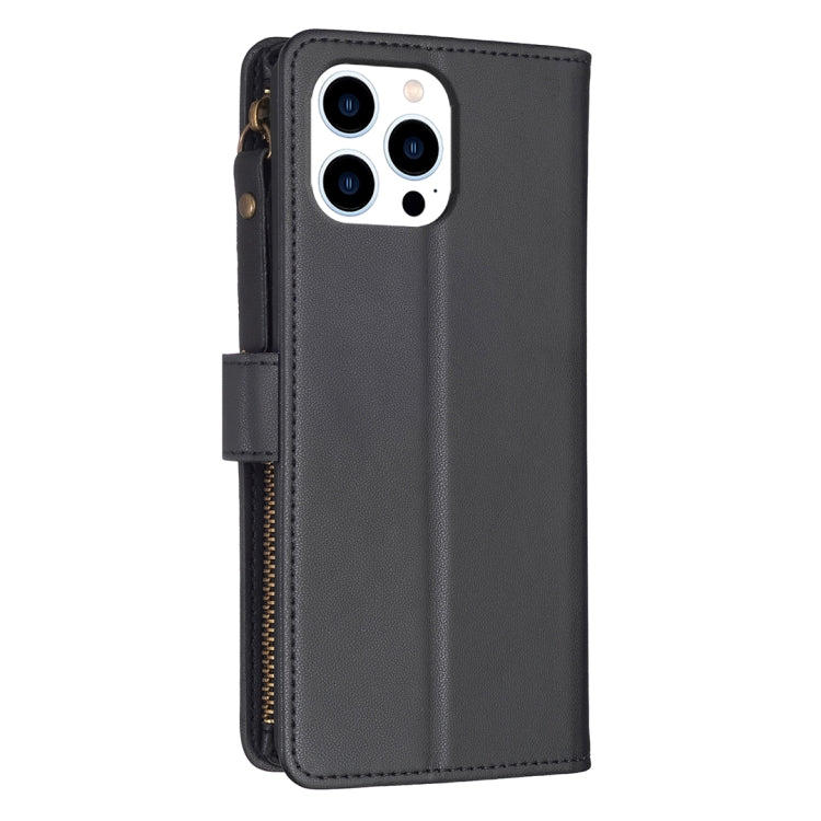 For iPhone 16 Pro 9 Card Slots Zipper Wallet Leather Flip Phone Case(Black) - iPhone 16 Pro Cases by buy2fix | Online Shopping UK | buy2fix