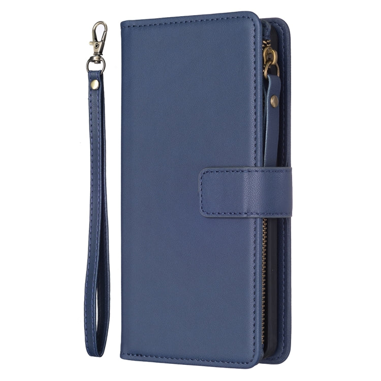 For iPhone 16 Plus 9 Card Slots Zipper Wallet Leather Flip Phone Case(Blue) - iPhone 16 Plus Cases by buy2fix | Online Shopping UK | buy2fix