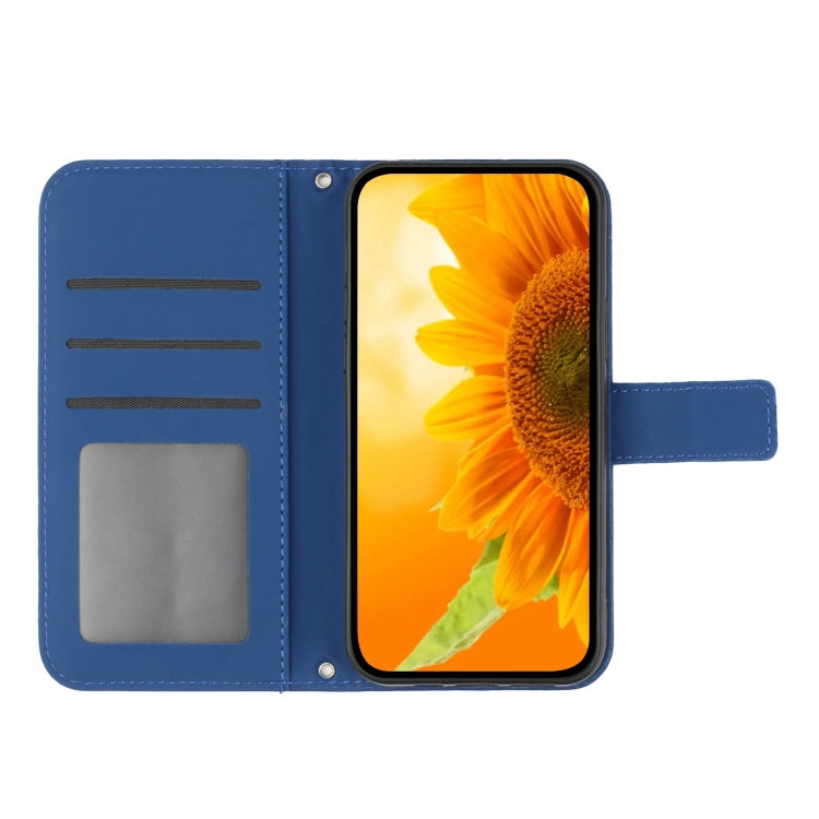 For iPhone 16 Pro Max Skin Feel Sun Flower Embossed Flip Leather Phone Case with Lanyard(Dark Blue) - iPhone 16 Pro Max Cases by buy2fix | Online Shopping UK | buy2fix