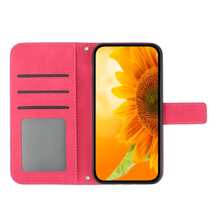 For iPhone 16 Pro Max Skin Feel Sun Flower Embossed Flip Leather Phone Case with Lanyard(Rose Red) - iPhone 16 Pro Max Cases by buy2fix | Online Shopping UK | buy2fix