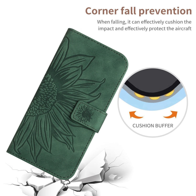 For iPhone 16 Plus Skin Feel Sun Flower Embossed Flip Leather Phone Case with Lanyard(Green) - iPhone 16 Plus Cases by buy2fix | Online Shopping UK | buy2fix