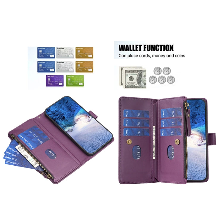 For Samsung Galaxy S21 Ultra 5G 9 Card Slots Zipper Wallet Leather Flip Phone Case(Dark Purple) - Galaxy S21 Ultra 5G Cases by buy2fix | Online Shopping UK | buy2fix