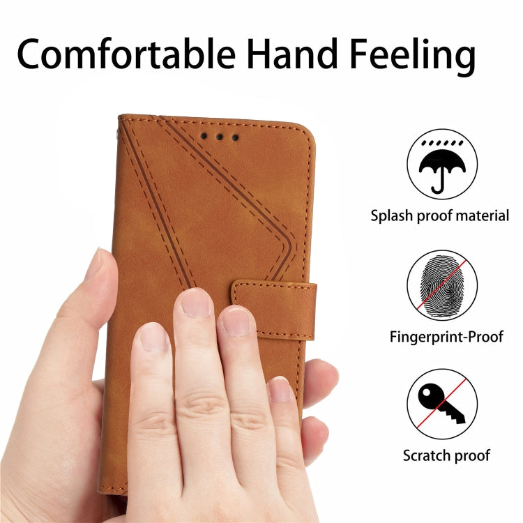 For iPhone 16 Pro Stitching Embossed Leather Phone Case(Brown) - iPhone 16 Pro Cases by buy2fix | Online Shopping UK | buy2fix