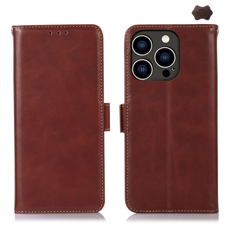 For iPhone 16 Pro Max Crazy Horse Top Layer Cowhide Leather Phone Case(Brown) - iPhone 16 Pro Max Cases by buy2fix | Online Shopping UK | buy2fix