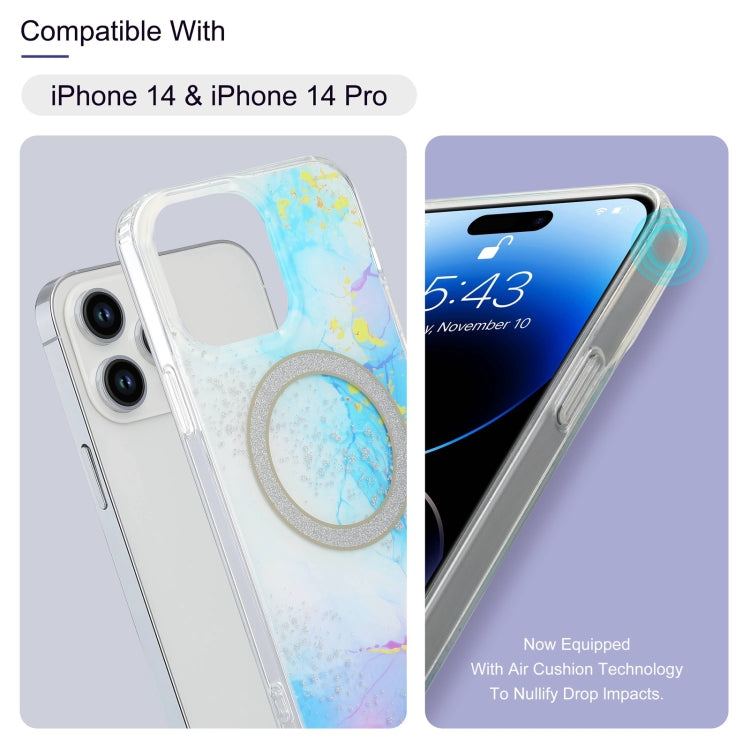 For iPhone 15 Pro Dual-side IMD Marble Magsafe Phone Case(Smudged Purple) - iPhone 15 Pro Cases by buy2fix | Online Shopping UK | buy2fix