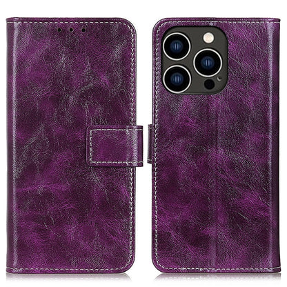 For iPhone 16 Pro Retro Crazy Horse Texture Horizontal Flip Leather Phone Case(Purple) - iPhone 16 Pro Cases by buy2fix | Online Shopping UK | buy2fix