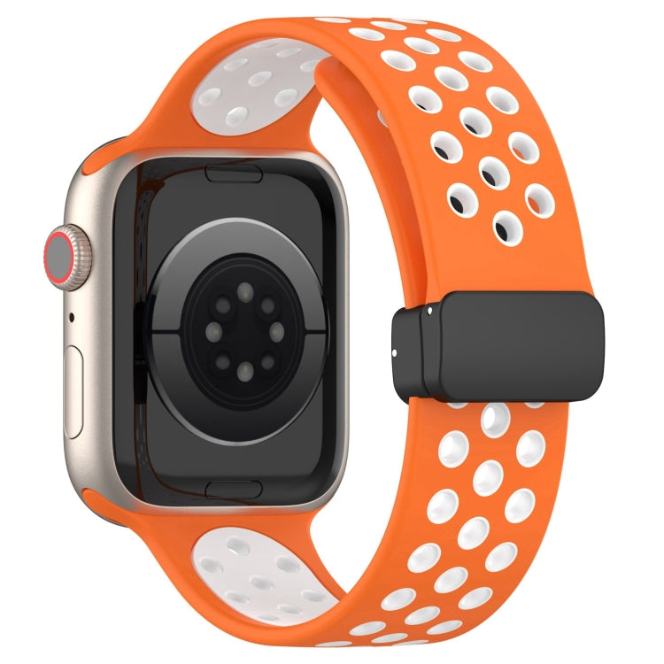 For Apple Watch 5 40mm Magnetic Buckle Silicone Watch Band(Orange White) - Watch Bands by buy2fix | Online Shopping UK | buy2fix