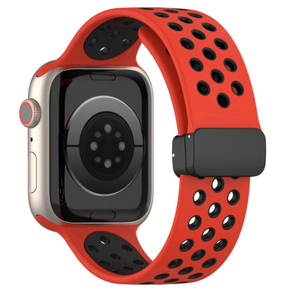 For Apple Watch 2 38mm Magnetic Buckle Silicone Watch Band(Red Black) - Watch Bands by buy2fix | Online Shopping UK | buy2fix