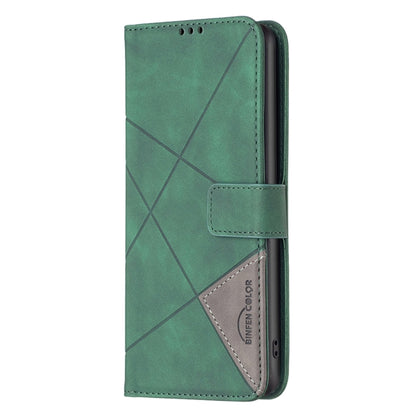 For Motorola Moto G Play 2024 Magnetic Buckle Rhombus Texture Leather Phone Case(Green) - Motorola Cases by buy2fix | Online Shopping UK | buy2fix