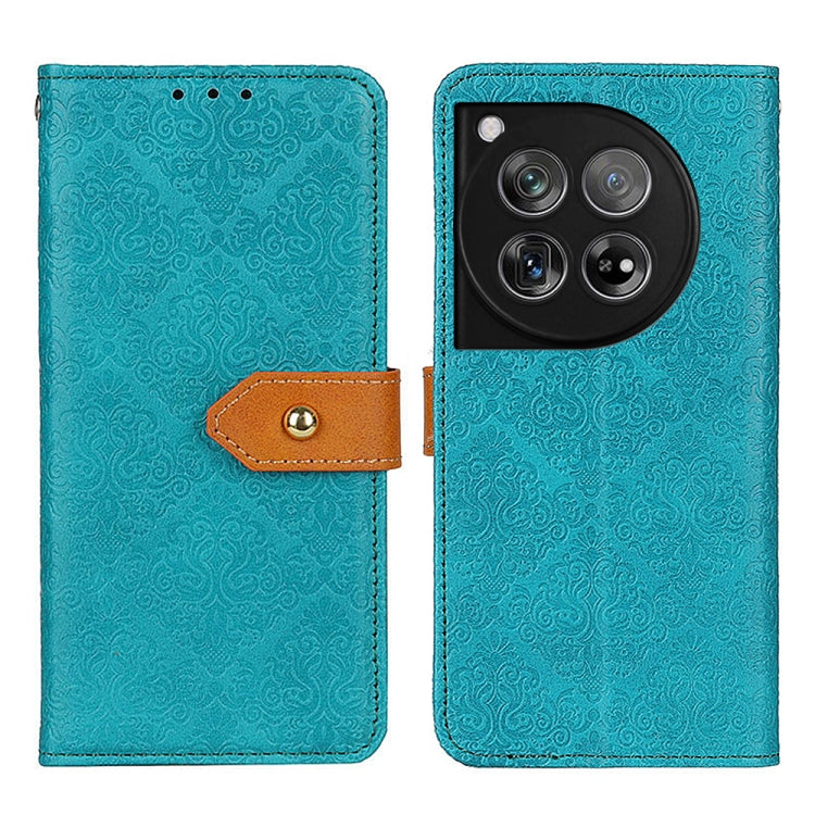 For OnePlus 12 European Floral Embossed Flip Leather Phone Case(Blue) - OnePlus Cases by buy2fix | Online Shopping UK | buy2fix