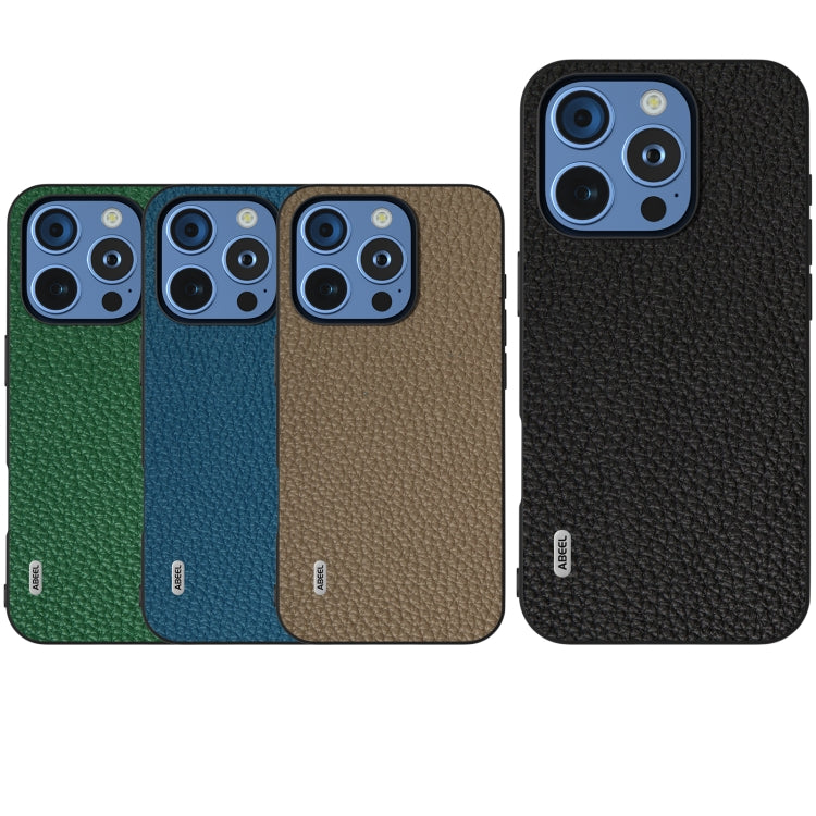 For iPhone 16 Pro Max ABEEL Genuine Leather Litchi Texture Phone Case(Green) - iPhone 16 Pro Max Cases by buy2fix | Online Shopping UK | buy2fix