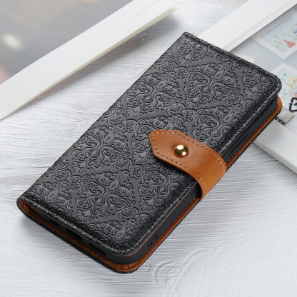 For iPhone 16 Pro European Floral Embossed Leather Phone Case(Black) - iPhone 16 Pro Cases by buy2fix | Online Shopping UK | buy2fix