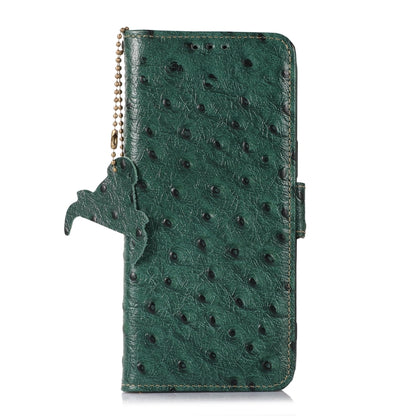 For OnePlus 13 Ostrich Pattern Genuine Leather RFID Phone Case(Green) - OnePlus Cases by buy2fix | Online Shopping UK | buy2fix