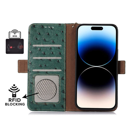 For OnePlus 13 Ostrich Pattern Genuine Leather RFID Phone Case(Green) - OnePlus Cases by buy2fix | Online Shopping UK | buy2fix