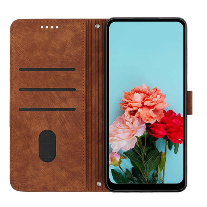 For Xiaomi Redmi K70 / K70 Pro Skin Feel Stripe Pattern Leather Phone Case with Long Lanyard(Brown) - K70 Pro Cases by buy2fix | Online Shopping UK | buy2fix