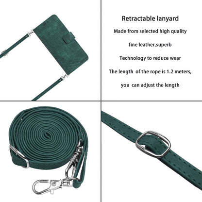 For Xiaomi Redmi K70 / K70 Pro Skin Feel Stripe Pattern Leather Phone Case with Long Lanyard(Green) - K70 Pro Cases by buy2fix | Online Shopping UK | buy2fix