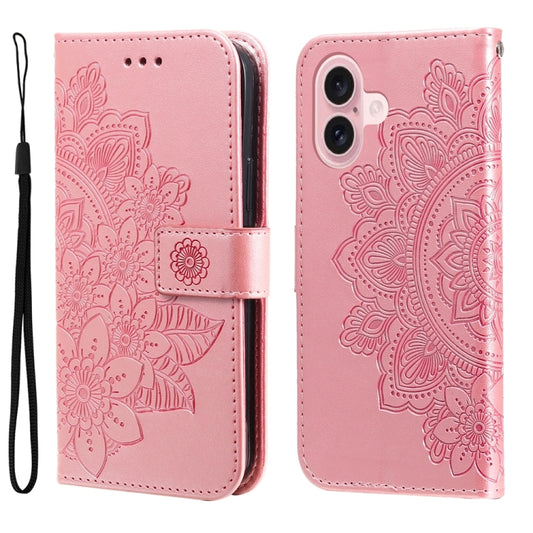 For iPhone 16 7-petal Flowers Embossing Leather Phone Case(Rose Gold) - iPhone 16 Cases by buy2fix | Online Shopping UK | buy2fix