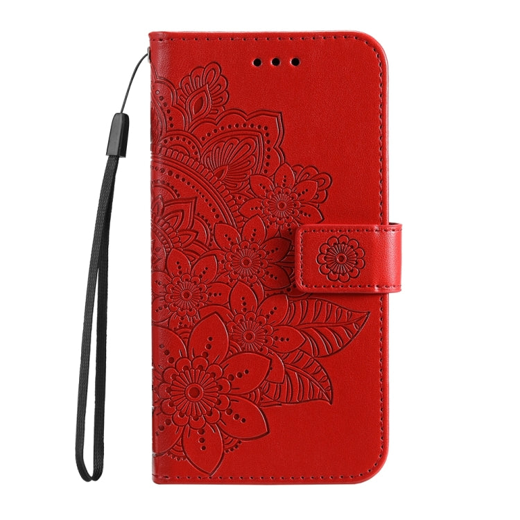 For iPhone 16 7-petal Flowers Embossing Leather Phone Case(Red) - iPhone 16 Cases by buy2fix | Online Shopping UK | buy2fix