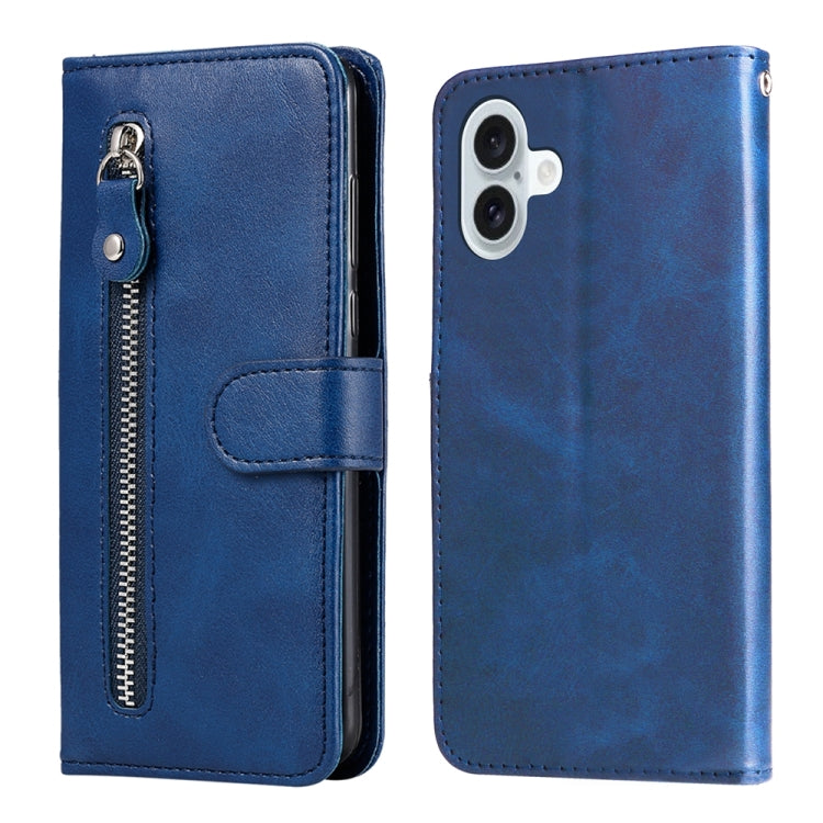 For iPhone 16 Plus Fashion Calf Texture Zipper Leather Phone Case(Blue) - iPhone 16 Plus Cases by buy2fix | Online Shopping UK | buy2fix