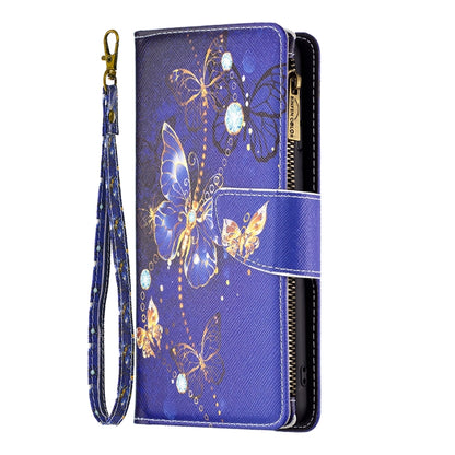 For iPhone 16 Plus Colored Drawing Pattern Zipper Phone Leather Case(Purple Butterfly) - iPhone 16 Plus Cases by buy2fix | Online Shopping UK | buy2fix