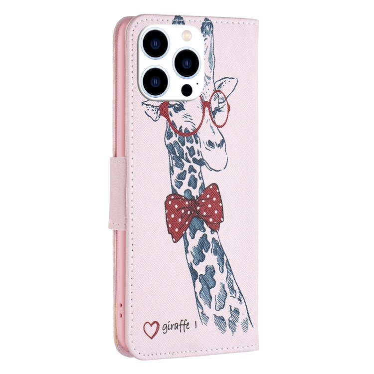 For iPhone 16 Pro Max Colored Drawing Pattern Leather Phone Case(Giraffe) - iPhone 16 Pro Max Cases by buy2fix | Online Shopping UK | buy2fix