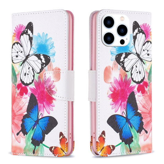 For iPhone 16 Pro Max Colored Drawing Pattern Leather Phone Case(Butterflies) - iPhone 16 Pro Max Cases by buy2fix | Online Shopping UK | buy2fix