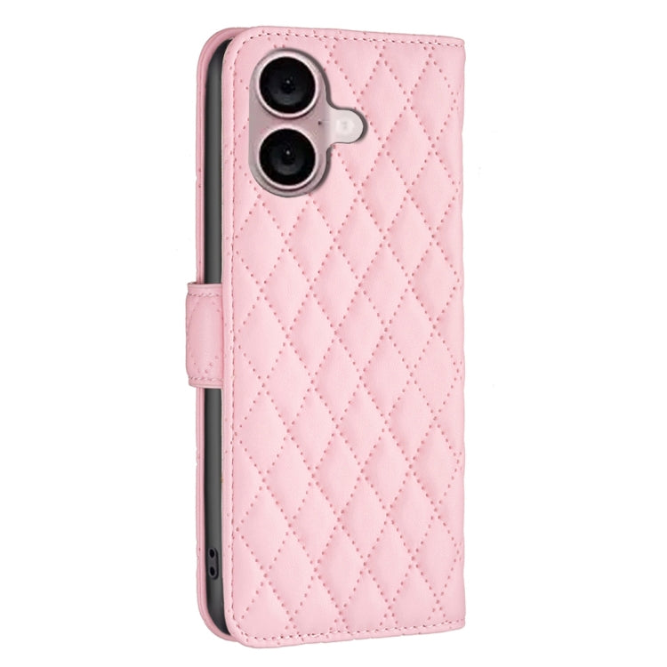 For iPhone 16 Diamond Lattice Wallet Flip Leather Phone Case(Pink) - iPhone 16 Cases by buy2fix | Online Shopping UK | buy2fix