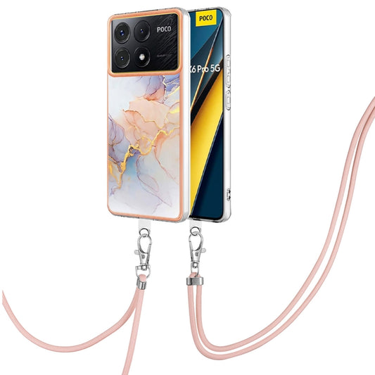For Xiaomi  Poco X6 Pro  Electroplating IMD TPU Phone Case with Lanyard(White Marble) - K70E Cases by buy2fix | Online Shopping UK | buy2fix