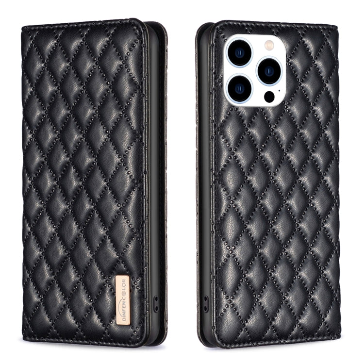 For iPhone 16 Pro Diamond Lattice Magnetic Leather Flip Phone Case(Black) - iPhone 16 Pro Cases by buy2fix | Online Shopping UK | buy2fix