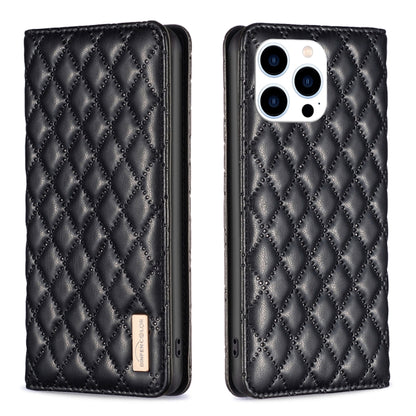 For iPhone 16 Pro Diamond Lattice Magnetic Leather Flip Phone Case(Black) - iPhone 16 Pro Cases by buy2fix | Online Shopping UK | buy2fix