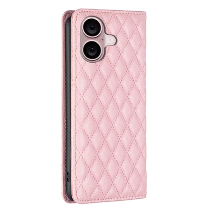 For iPhone 16 Plus Diamond Lattice Magnetic Leather Flip Phone Case(Pink) - iPhone 16 Plus Cases by buy2fix | Online Shopping UK | buy2fix