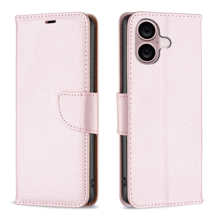 For iPhone 16 Plus Litchi Texture Pure Color Flip Leather Phone Case(Rose Gold) - iPhone 16 Plus Cases by buy2fix | Online Shopping UK | buy2fix