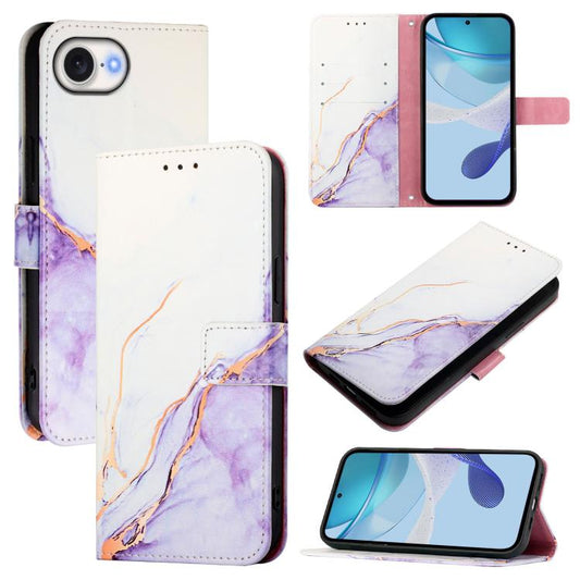 For iPhone SE 2024 PT003 Marble Pattern Flip Leather Phone Case(White Purple LS006) - More iPhone Cases by buy2fix | Online Shopping UK | buy2fix