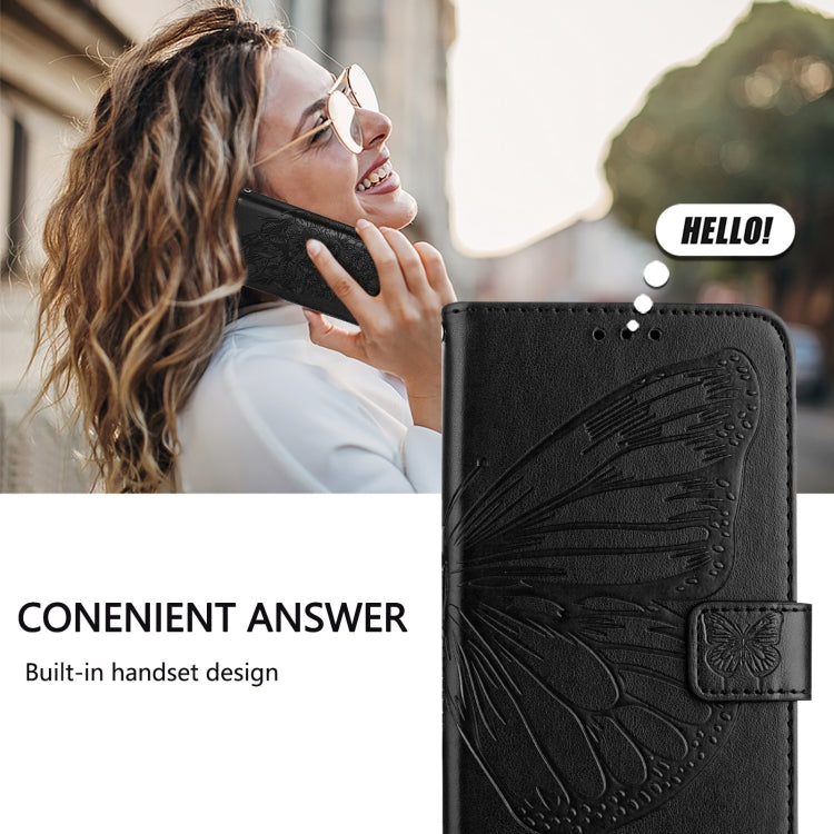 For iPhone 16 Pro Embossed Butterfly Leather Phone Case(Black) - iPhone 16 Pro Cases by buy2fix | Online Shopping UK | buy2fix