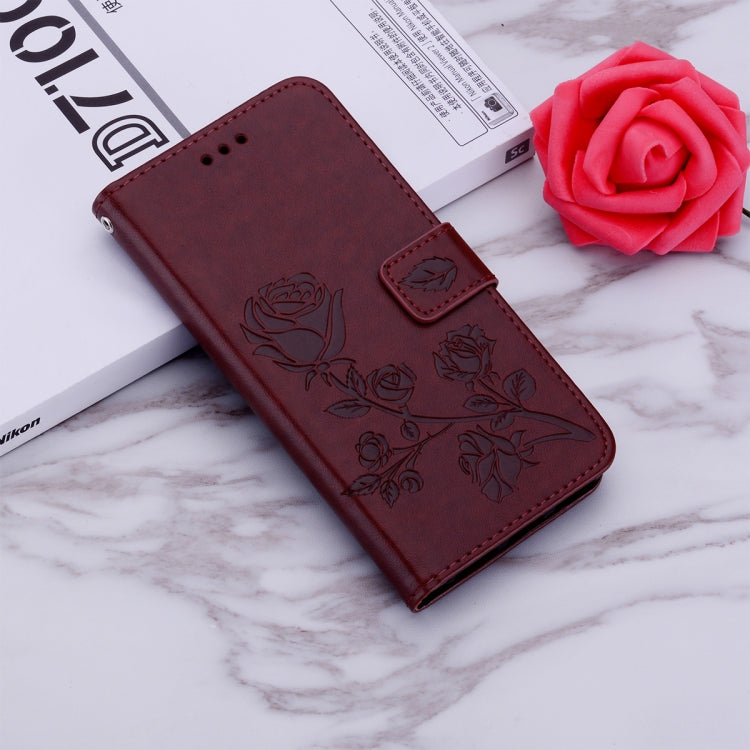 For Samsung Galaxy S24+ Rose Embossed Flip PU Leather Phone Case(Brown) - Galaxy S24+ 5G Cases by buy2fix | Online Shopping UK | buy2fix