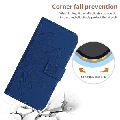 For OnePlus 12 5G Global Skin Feel Sun Flower Embossed Leather Phone Case with Lanyard(Dark Blue) - OnePlus Cases by buy2fix | Online Shopping UK | buy2fix