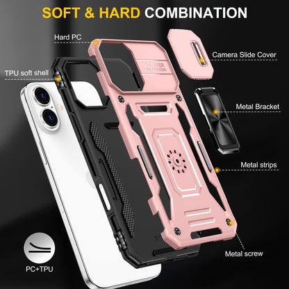 For iPhone 16 Armor PC + TPU Camera Shield Phone Case(Rose Gold) - iPhone 16 Cases by buy2fix | Online Shopping UK | buy2fix