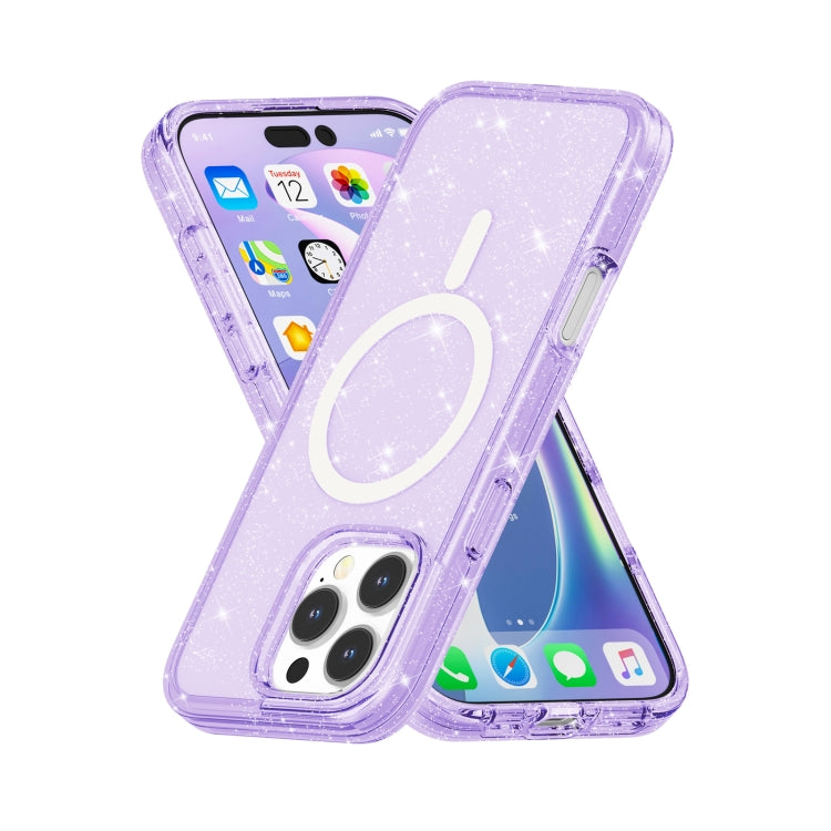 For iPhone 16 Pro Max Terminator Style Glitter Powder MagSafe Magnetic Phone Case(Purple) - iPhone 16 Pro Max Cases by buy2fix | Online Shopping UK | buy2fix